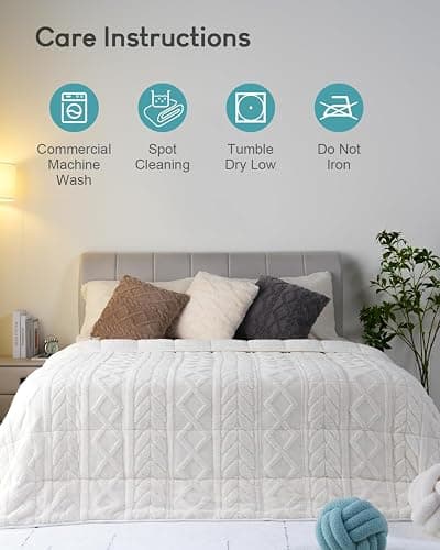 Cottonblue Jacquard Weighted Blanket 15lbs for Adults Queen Size, Ultra Soft Cozy Comfort Sherpa Blanket for Relax and Sleep, Heavy Bed Blankets with Cemaric Beads, 60x80 Inches, Cream White thumbnail 6