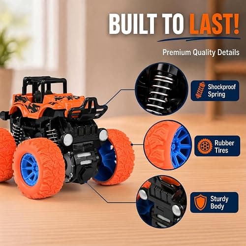 Monster Trucks for Boys, 4 Pack Pull Back Vehicles Cars for Toddlers, 360° Rotation 4 Wheels Drive Durable Friction Cars Powered Push and Go Toys Truck Playset Gift for 3 4 5 6 7 8 Year Old Kids Girls thumbnail 5