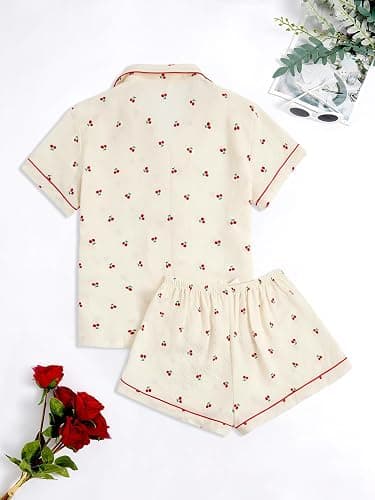Verdusa Women's 2 Piece Pajama Sets Lightweight Fall Pajamas Cute Pj Set Button Shirt with Shorts Lounge Pjs thumbnail 3