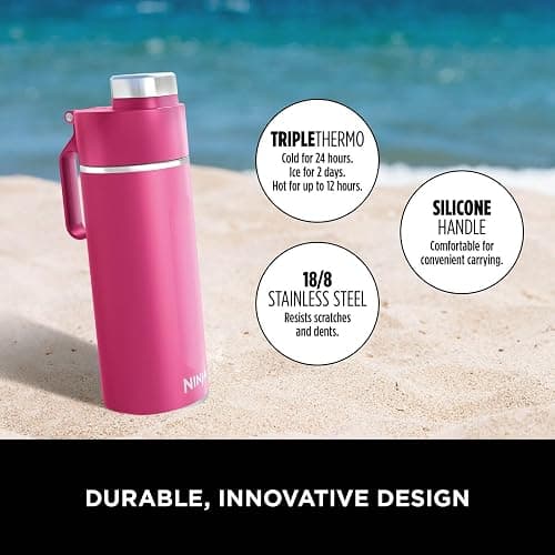 Ninja Thirsti Water Bottle and Flask 530 ML with Leak-Proof Lid, Designed for Carbonated, Hot & Cold Drinks, Ideal for Travel & Sports, Triple Insulated, Stainless Steel, Hot Pink, DW1801EUUKBP thumbnail 5