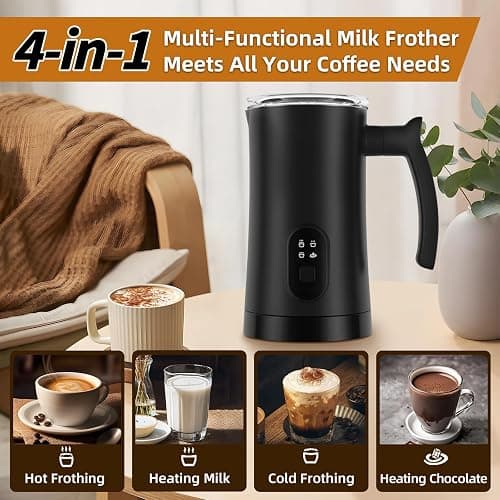 MUMAO Milk Frother, 4-in-1 Electric Milk Steamer, 350ml/11.8oz Automatic Frother Machine for Coffee, Warm and Cold Foam, Temperature Control for Latte, Cappuccino, Hot Chocolate thumbnail 4