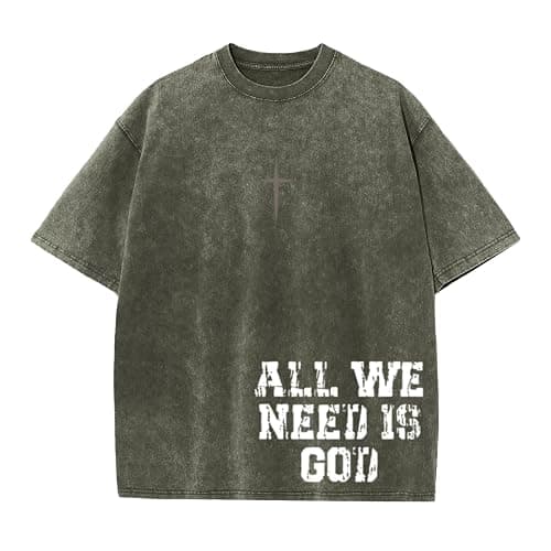 Wrenpies Christian Shirts for Men Inspirational God Faith Jesus Tshirts Oversized Vintage Cross Graphic Tees Acid Wash Tops - Image 1