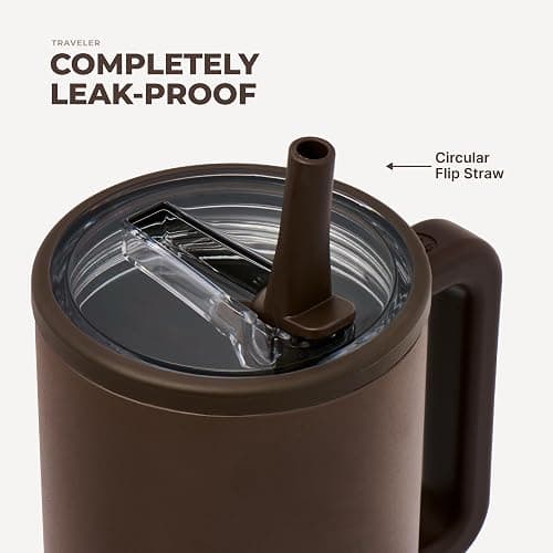 HydroJug Traveler 40oz, Insulated Tumbler with Handle & Straw, Chestnut | Triple wall insulated, flip straw lid, leak-resistant, stainless steel, cup holder friendly, BPA-free, dishwasher safe thumbnail 5