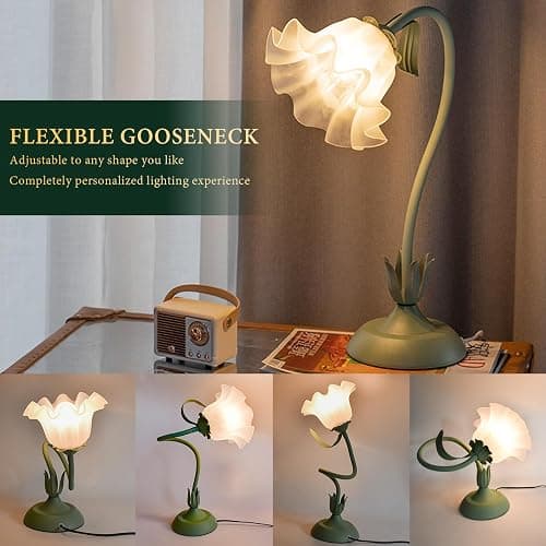 Flower Table Lamp, Bedside Vintage Flower Lamp Cute Room Decor, 3 Colors Temperature Kawaii Bedside Lamp for Bedroom Living Room Reading Ambient Lighting Desk Lamps Home Decoration Christmas gifts thumbnail 3