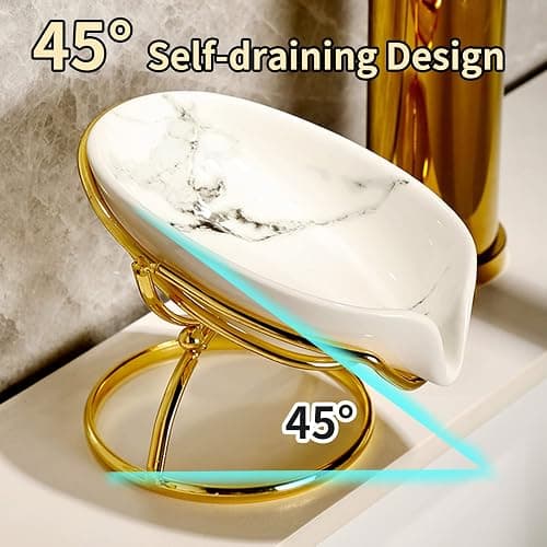 Leaf-Shaped Ceramic Soap Dish with Drain, Holder, Saver, Tray, Bar Soap Holder, Easy Cleaning, for Shower Bathroom Kitchen Sink Bathtub, Pro-Environment White thumbnail 4