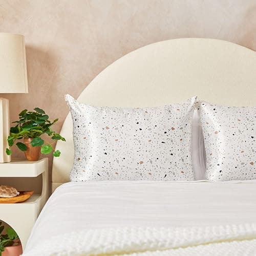 Kitsch Satin Pillowcase with Zipper for Hair & Skin, Softer Than Silk Pillow Cases Queen, Wrinkle-Free, Smooth and Cooling Satin Pillow Covers, Standard Size 19"x26", White Terrazzo thumbnail 9