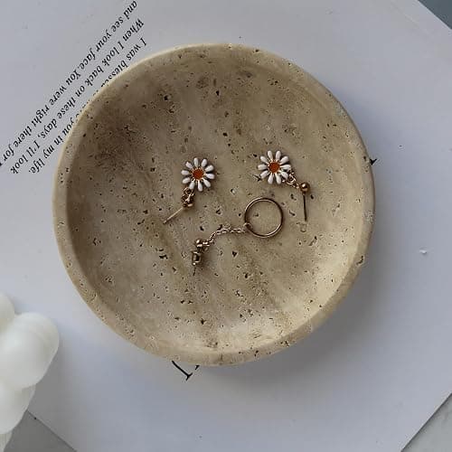 Nawgnail Natural Travertine Marble Jewelry Dish 5.5", Trinket Dish for Ring Earring, Gift for Woman Daugther(Beige Travertine) thumbnail 3