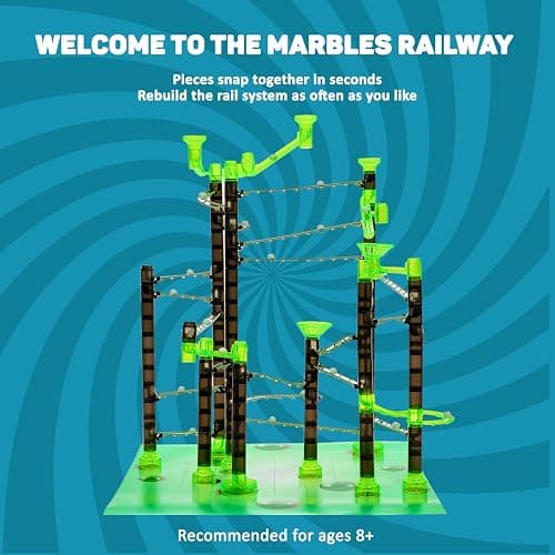 Marble Genius Marble Rails Starter Set, 200 Piece Marble Run for Kids 8+ (30 Marbles, 30 Rail Pieces, 12 Base Pieces & More), STEM, Full-Color Instructions, Great for Kids & Teens thumbnail 6