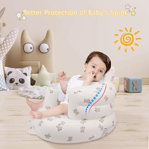 EKEPE Inflatable Baby Seat for Babies 3 Months & Up, Baby Floor Seats for Sitting Up, Baby Seats for Infants, Blow Up Baby Chair with Built in Air Pump - Bear thumbnail 5