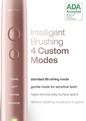 Aquasonic Vibe Series Ultra-Whitening Toothbrush – ADA Accepted Electric Toothbrush - 8 Brush Heads & Travel Case – 40,000 VPM Motor & Wireless Charging - 4 Modes w Smart Timer – Satin Rose Gold thumbnail 4