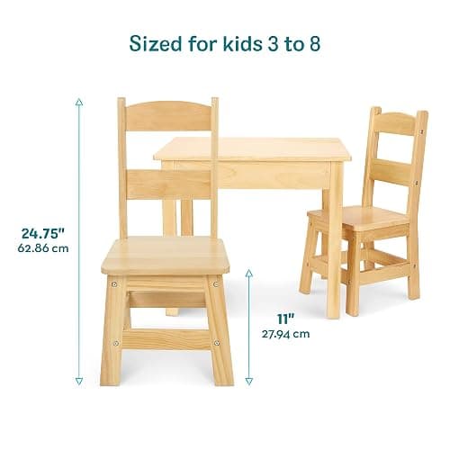 Melissa & Doug Solid Wood Kids Table and Chairs (2), Premium Quality Wooden Toddler Table and Chair Set for Kids Playroom Furniture & Montessori Classroom Furniture for Boys & Girls Ages 3+ thumbnail 3