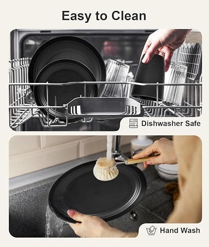 Quatish 24 Piece Plastic Plates and Bowls Sets for 6, Unbreakable Plastic Dinnerware Sets, Dish Set for Camping, Dishwasher Microwave Safe, Outdoor Kitchen and Apartment Dinning Essentials, Black thumbnail 6