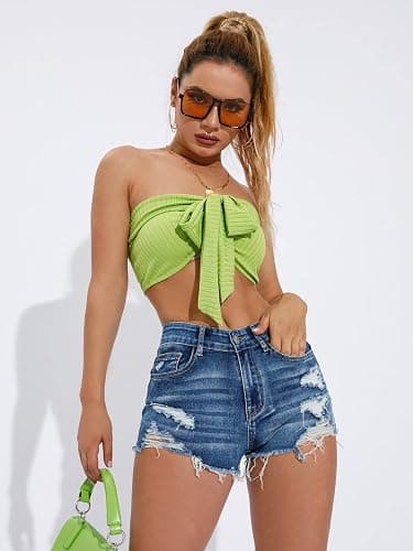 Verdusa Womens Shorts Jeans Y2k Outfits Summer Vintage Low Rise Ripped Distressed Skinny Mini Denim Shorts thumbnail 5
