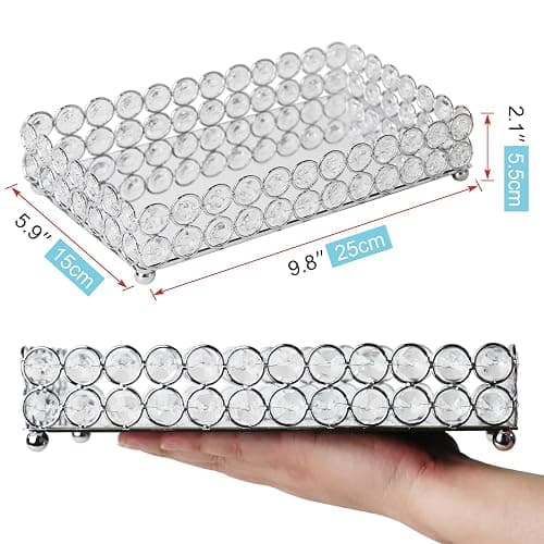 Elegant Silver Crystal Mirror Perfume Tray for Vanity, Coffee Table, and Home Decor - Small Glass Tray for Jewelry, Perfume, and Decorative Items - Bandeja para Perfumes, Perfume Trays for Dresser thumbnail 3