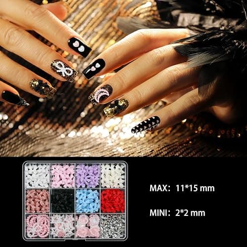 Artdone Nail Art Studs Kit, 12 grids 8 Colors 3D Charms and Pink Mix White Star Heart Moon Cute Nail Jewels for DIY Decoration thumbnail 3