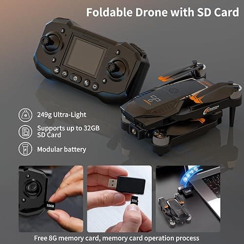 Drone with Camera for Adults, 1080P HD Drones with LCD Screen Controller with 8GB SD Card, Brushless Motors Quadcopter for Beginners, Stable Hover, Waypoint Fly, One-Key Takeoff/Landing, Portable Drone for Kids thumbnail 3