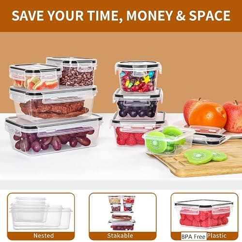 48 Pack Food Storage Containers with Airtight Lids (24 Containers & 24 Lids), PRAKI Kitchen storage containers for Pantry Organizers and Storage, Meal Prep Container with Labels & Marker thumbnail 5