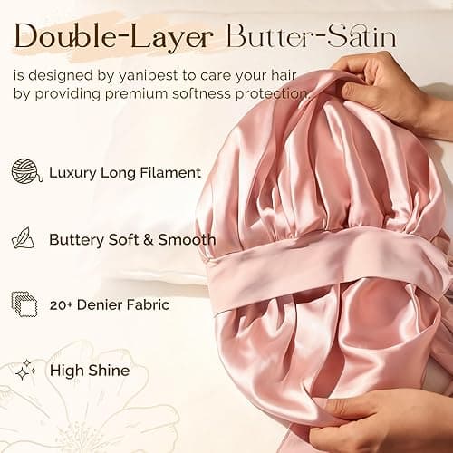 YANIBEST Silk Bonnet for Sleeping Women Adjustable Double Layer Satin Bonnet Reduce Friction Prevent Frizz Natural Curly Hair thumbnail 3