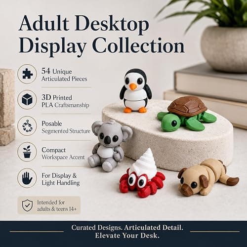 Xalvoro 54 PCS 3D Printed Articulated Animal Desk Decor Set, Posable PLA Desktop Display Accents for Office Workspace, Collectible Animal Ornaments for Adults thumbnail 5