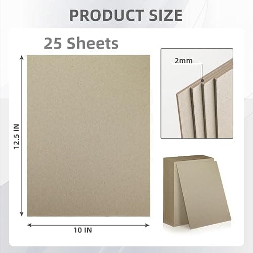 25 Sheets 12.5x10" Book Board 2 mm 80 PT for Book Binding Thick Grey Board for Bookbinding,Box Making. Chip Board for Supporting Back Board Sheet thumbnail 3