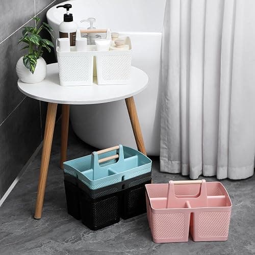 rejomiik Portable Shower Caddy Basket Plastic Cleaning Caddy Organizer Storage Tote with Handle for Bathroom, College, Dorm Room Essentials, White thumbnail 7
