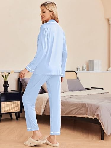 Ekouaer Pajamas Womens Long Sleeve Sleepwear Button Down Loungewear Pjs Set | Comfy Soft,Classic Notch Collar,2 Piece Matching Set for Postpartum,Maternity,Bridal,Travel,Daily,Gift thumbnail 3