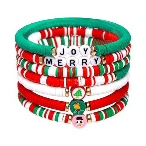 Artlunar 6 Pack Christmas Bracelets: Joy & Merry Candy-Style Stacks for Women & Teens - Perfect Christmas Gifts - Age 3 to Adult - Image 1