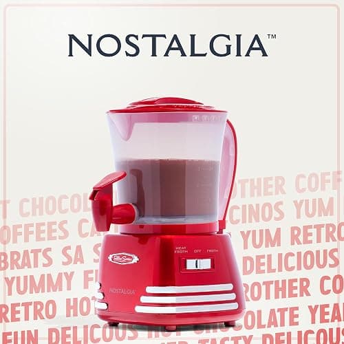Nostalgia Retro Frother and Hot Chocolate Maker and Dispenser, 32 Oz, for Coffees, Lattes, Cappuccinos, Red thumbnail 9