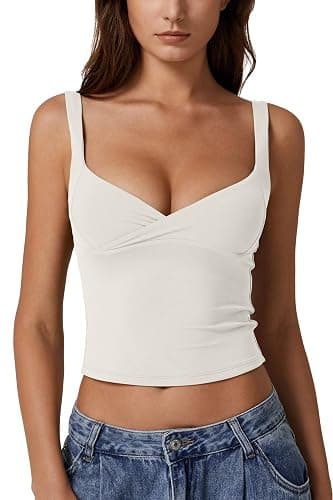 QINSEN Women's V Neck Tank Tops Double Lined Adjustable Strap Camisole Shirt - Image 1