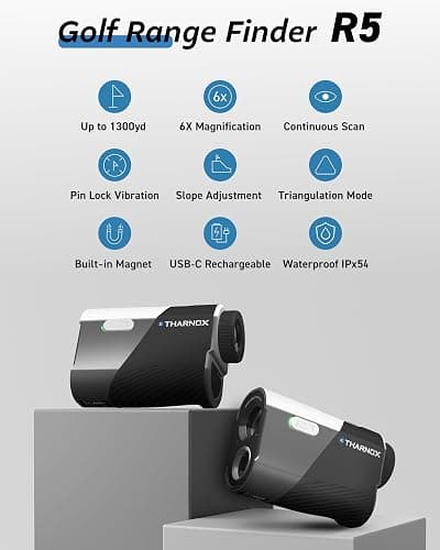 THARNOX Golf Range Finder with Slope & Triangulation, 1300Yard Rangefinder, 5.3oz Compact, Lightweight, 0.2s Flag Lock Vibration, Magnetic Mount, USB-C Rechargeable, 6X Magnification, Waterproof IPX54 thumbnail 8