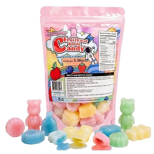 GummyGlow 5.36oz Waxy Fruit-Filled Candy, Chewable Waxy Candy, Retro Nostalgic Novelty Treats, Classic Variety Flavors for Old School Candy Lovers, ASMR Lovers and Gifts - Image 1