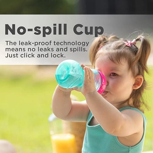 Nuby 3 Piece No-Spill Easy Grip Cup with Flex Straw, Clik It Lock Feature, Girl, 10 Ounce thumbnail 4