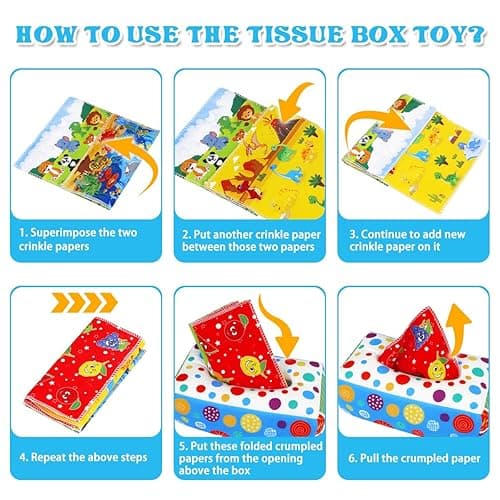 Aiduy Baby Toys 6 to 12 Months - Baby Tissue Box Toys Montessori Toys for Babies 6-12 Months Soft Crinkle Infant Sensory Toys for 1 Year Old Early Learning Toys Baby Boys Girls Gifts - Colorful thumbnail 5