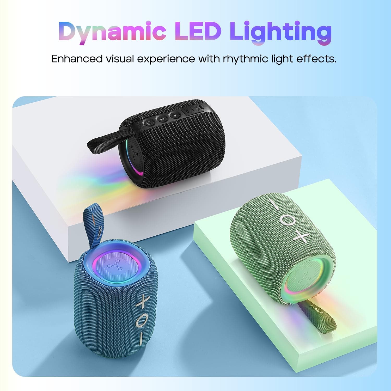 Tribit StormBox Mini+ Bluetooth Speaker 12W,360°Surround Sound,12H Playtime,BT 5.4,IPX7 Waterproof,LED Lights,Custom EQ,TWS Pairing,Type-C, AAC/SBC Support,Portable for Home/Outdoor/Travel Green thumbnail 6