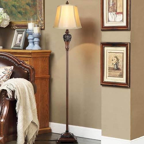 Vintage Floor Lamp for Living Room Traditional Farmhouse Tall Standing Lamp Mid-century Antique Bedroom Pole Lamp with Bell Shape Faux Silk Shade Elegant Rustic Bright Lighting for Reading Home Decor thumbnail 7