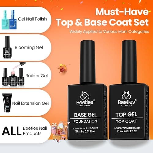 Beetles No Wipe Gel Top Coat and Base Coat Set for Gel Polish - 2Pcs 15ml Super Shiny and Long Lasting Soak Off UV/LED Lamp Needed, Halloween Nail Art Design Gift thumbnail 6