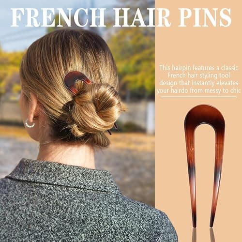 4 PCS French Hair Pin for Women, Large Styling Pins for Thin Thick Hair, Lialys Hair Pin for Buns, French Twist Pin Wavy U Shaped Christmas Gifts thumbnail 2
