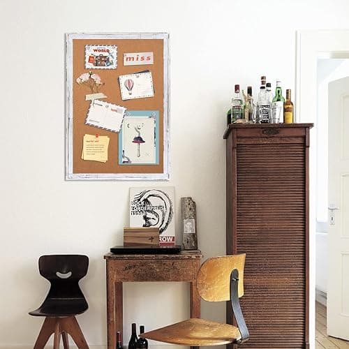 QUEENLINK Cork Board Bulletin Board, 30" x 20" Rustic White Wooden Frame Corkboard for Wall, Hanging Vision Board, Pin Board for Home Room Dorm Office Decor thumbnail 8