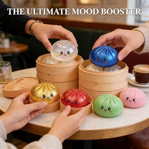 Dumpling Squishy, Glitter Mystery Dumplings Box, Squishy Dumpling Stress Relieving Toy, Soft Squeeze Decompression Dough, Interesting, with Food Steamer Stretchy Desk Toys (B-Purple) thumbnail 7