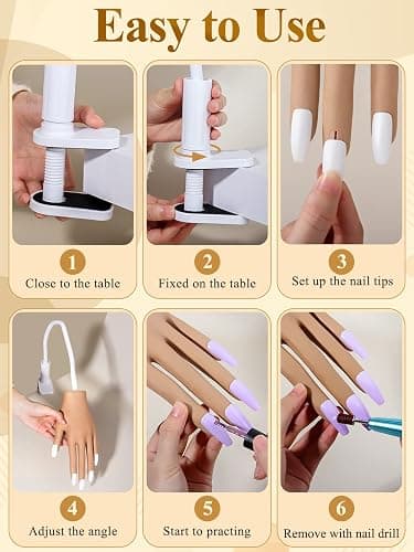 Practice Hand for Acrylic Nails, Nail Tips Never Fall Off Nail Hand Practice,Fingers Never Break Fake Nail Hand for Nail Practice,Flexible Movable Practice Nail Hand for Practicing Nail Supplies thumbnail 5