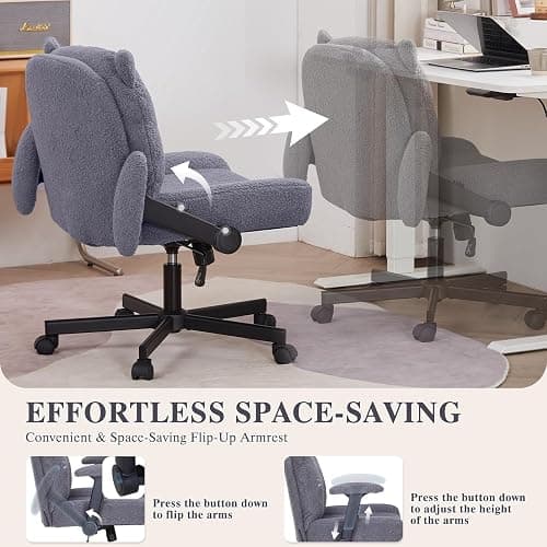 Sunchen Criss Cross Chair, Cute Comfy Cross Legged Home Office Desk Chair | Luxurious Teddy Fleece, Ultra-soft Thick Cushion, Adjustable Arms, Smooth Wheels, Easy to Assemble Computer Desk Chair thumbnail 3