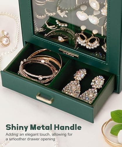 Homde Jewelry Organizer Girls Women Jewelry Box for Necklaces Rings Earrings Christmas Gift Bracelets Storage Case (Forest Green + Gold) thumbnail 7