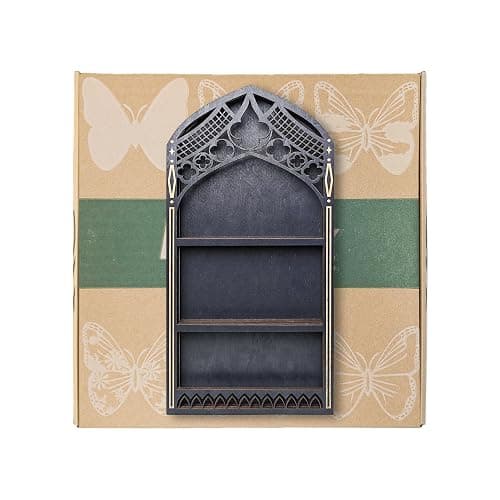 Gothic Window Crystal Shelf Display for Wall, Wooden Gem Stone Rock Storage Holder Trinkets Organizer, Wall Mount Stand Case Box for Witch Wiccan Decor, Spiritual Gift for Home Bedroom Living Room thumbnail 9