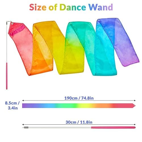 HiUnicorn 100% Silk Dance Ribbon Streamer Ballerina Gift Toys for Toddler Girl Age 4-7 Stocking Stuffer Pastel Rainbow Play Silks Kids Gymnastics Accessories Twirler Wand Princess Unicorn Toy thumbnail 6