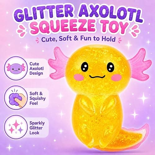 Axolotl Squishy Stress Relief Toy, Glitter Squeeze Fidget Toy for Kids & Adults, Cute Soft Sensory Toy for Anxiety Relief, Stretchy Slow Rising Desk Toy(Orange) thumbnail 3