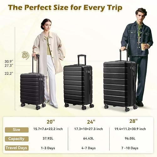 AnyZip Suitcase Hardside PC ABS Lightweight USB Luggage with Wheels TSA Lock Checked-Medium 24 Inch Black thumbnail 9
