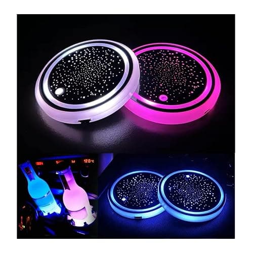 2PCS LED Car Cup Holder Lights, Light up Car Coasters for Cup Holders | 7 Colors Changing USB Charging Mat Waterproof Cup Pad, Car Gifts for Men & Women - Image 1
