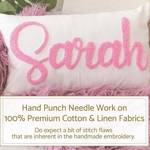 RunIncar Personalized Pillow Cover w/Initial, Monogram Pillow Custom Name, Home Office Decor Punch Needle Embroidered Custom Room Decor for Couple Gift Cushion, Customizable Size thumbnail 9
