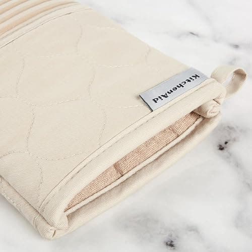 KITCHENAID Quilted Cotton Terry Cloth Oven Mitt, Pot Holder, Kitchen Towel 4-Pack Set, Heat Resistant, Silicone Grip, 16"x26", 7"x13" & 7"x10", Milkshake thumbnail 7