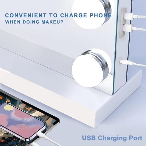 Ratsamee Hollywood Vanity Mirror with Lights, 15 Dimmable Bulbs, 3 Color Lights,Make Up Lighted Mirror, Aluminum Metal Frame, USB Charging Port（23" x 18"） thumbnail 5